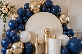Navy and gold balloon backdrop inspiration