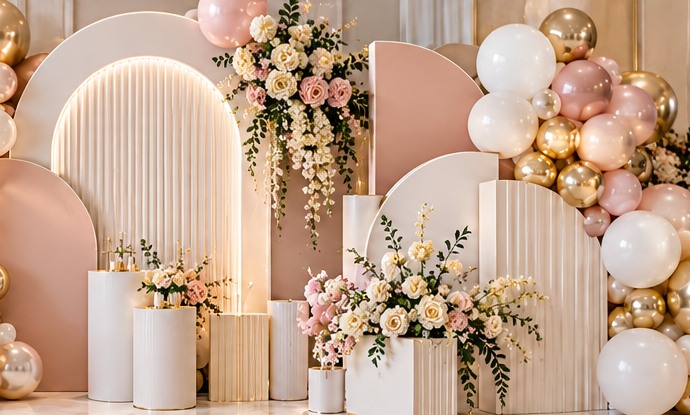 Blush balloon birthday backdrop inspiration